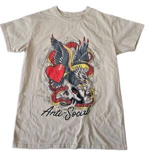Anti-Social Tattoo Heart Skull Eagle Graphic Cotton Blend T Shirt Mens Sz M